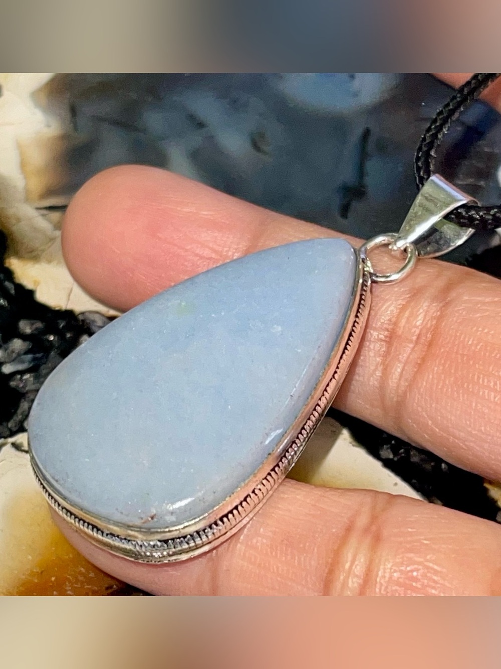 Blue Anhydrite Angelite Crystal Pendant 2”